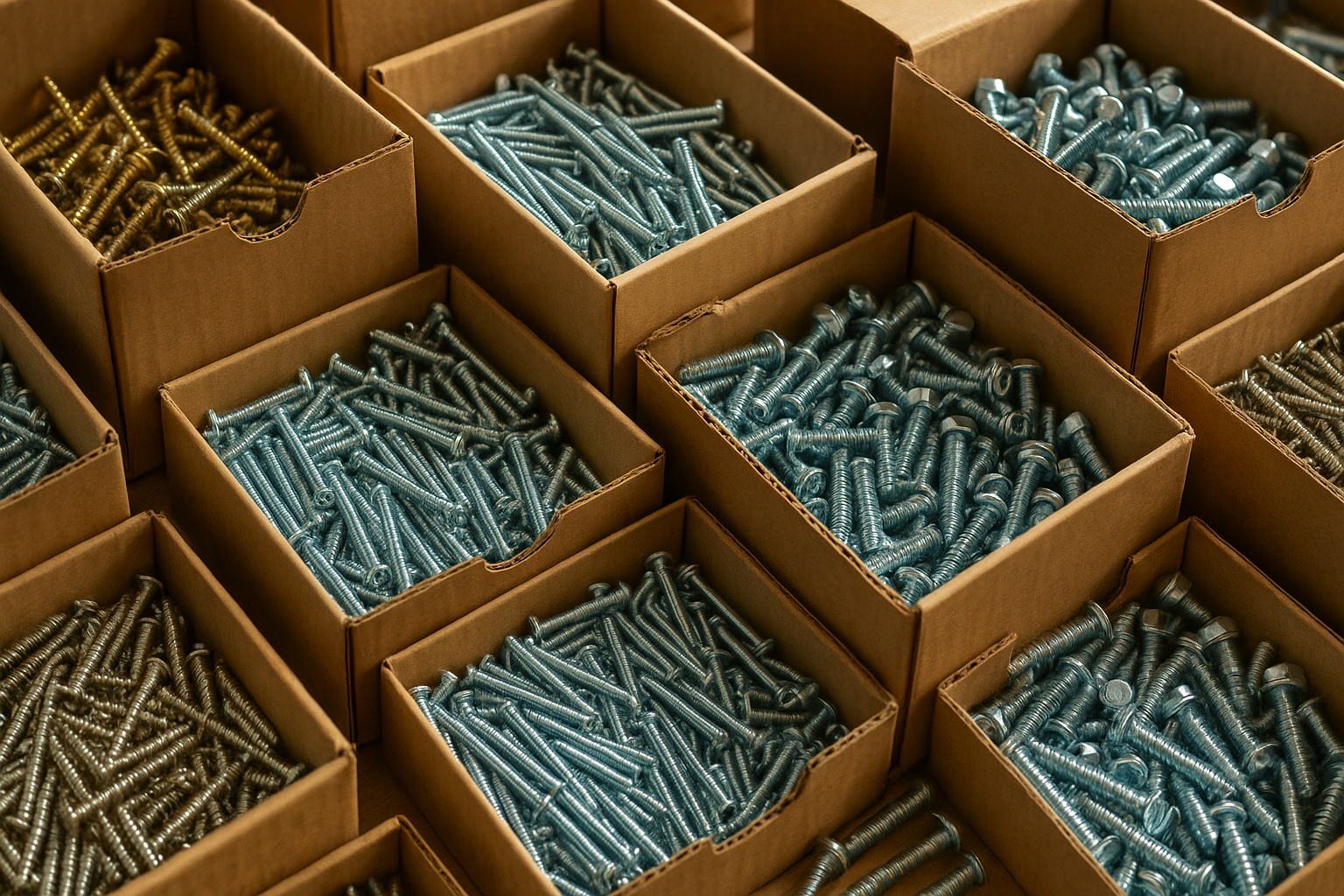大量のネジの箱詰め